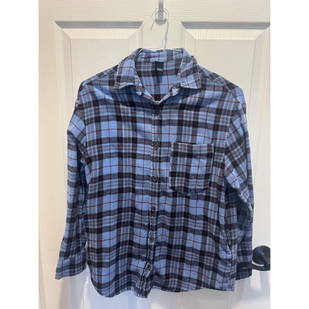 Wild Fable Blue Plaid‎ Flannel Shirt Jacket XS Pockets 100% Cotton